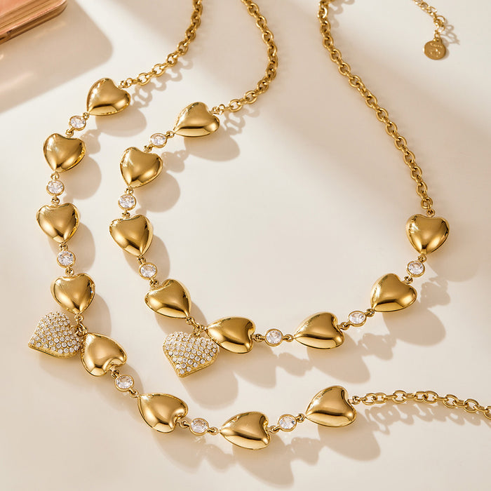 Wholesale Zircon hollow heart full diamond stainless steel clavicle chain