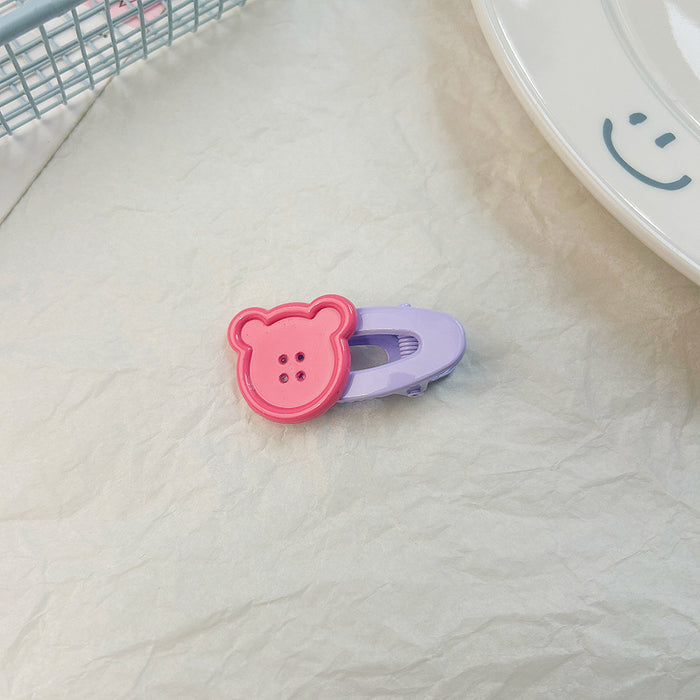 Wholesale Cute teddy bear button hollow oval duckbill clip bangs side hair clip headband