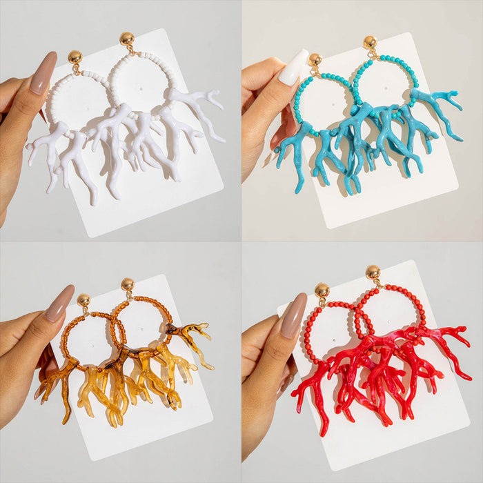 Wholesale Fashionable and personalized turquoise earrings, geometric acrylic coral pendant earrings, and earrings