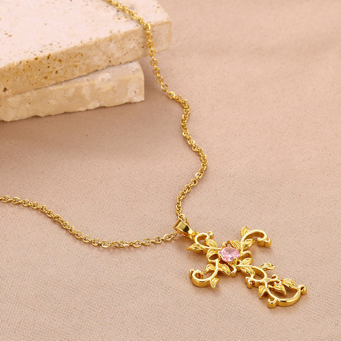 Wholesale Electroplated Original Design Elegant Diamond Cross Necklace