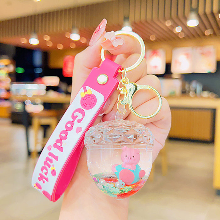 Wholesale Cute Pink Pineapple Flowing Sand Acrylic Keychain JDC-KC-YD086