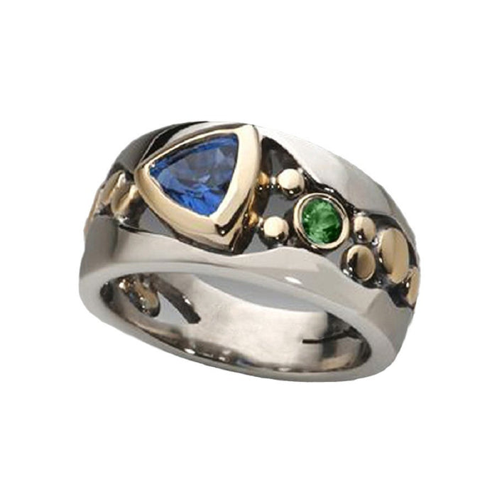 Wholesale Hollow floral pattern ring inlaid with green zircon