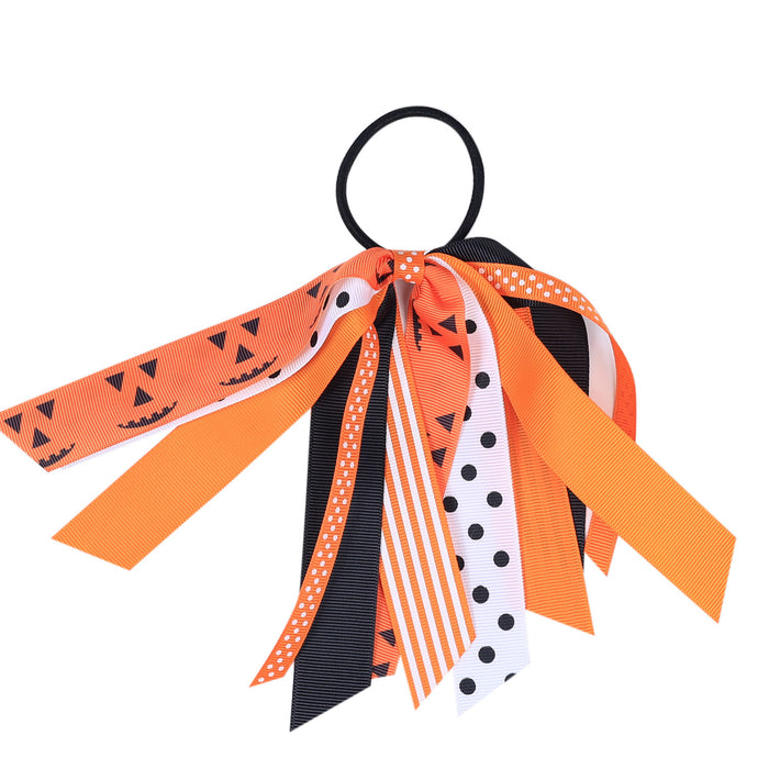 Wholesale Children' s Ribbon Hair Ring Girls  Color Split Hair Rope Pumpkin Pattern Rubber Band Hair Accessories