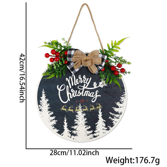 Wholesale Christmas wooden door hanging Christmas home decoration simulation grass bow welcome wooden sign
