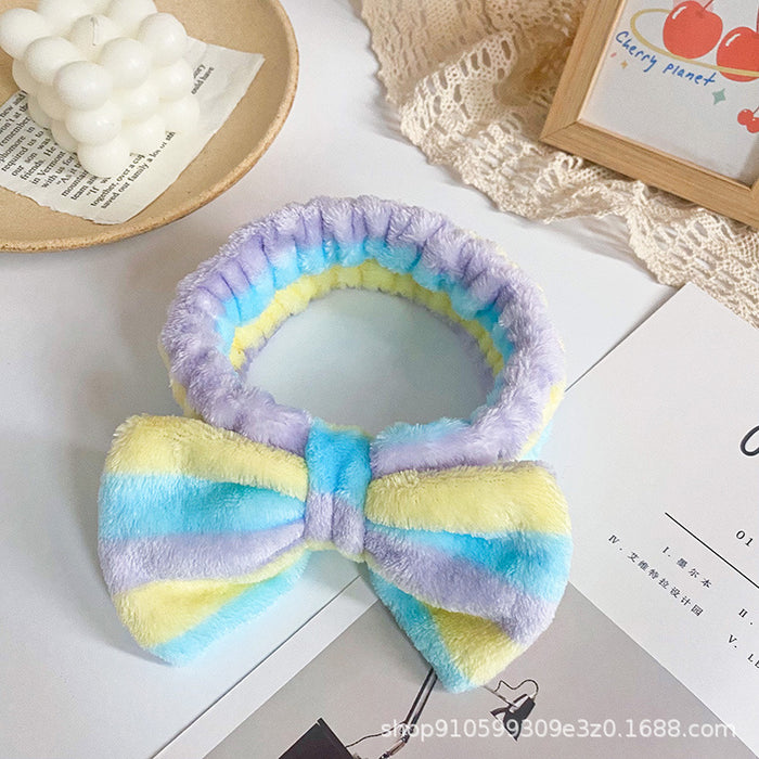 Wholesale Leopard Print Polka Dot Striped Bow Headband Women' s Face Wash Sports Headband Coral Velvet Hair Accessories