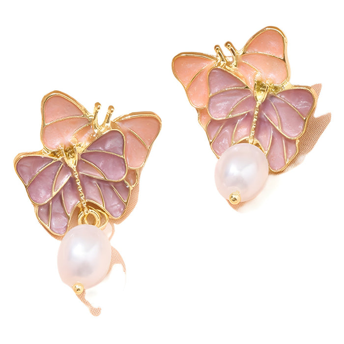 Wholesale Silver needle pearl retro butterfly niche fashion high-end earrings