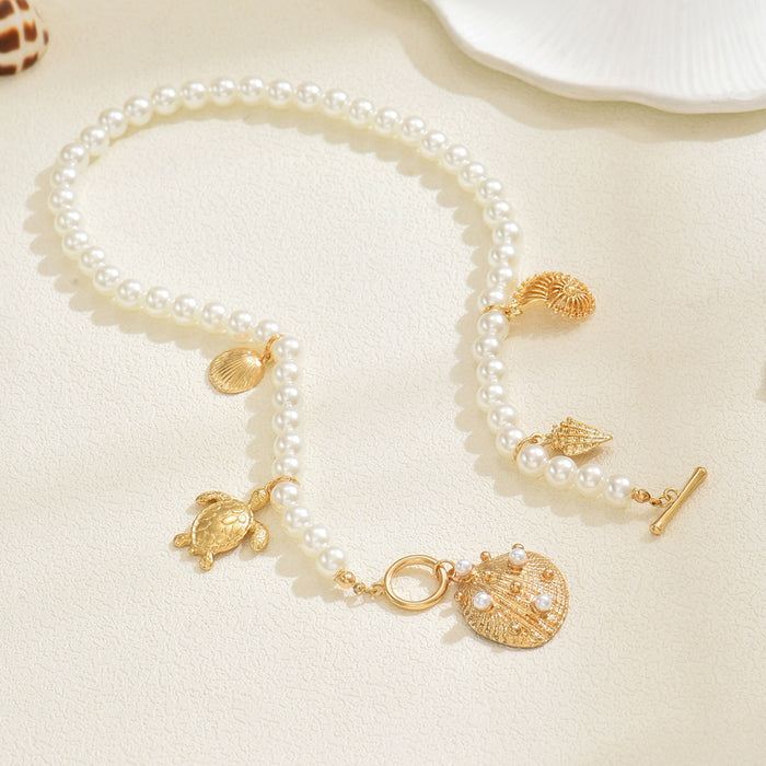 Wholesale Jewelry Summer Imitation Pearl Necklace Fashion Shell Turtle Clavicle Chain