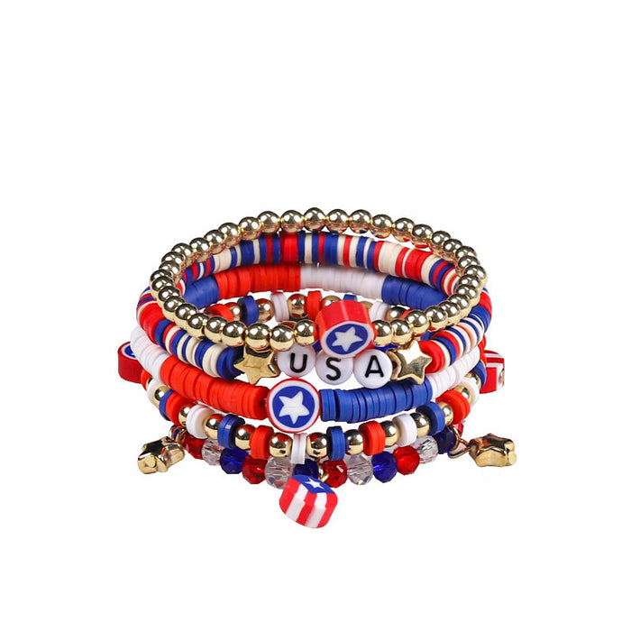 Wholesale Soft ceramic bracelet set, personalized alloy drip oil national flag pendant bracelet