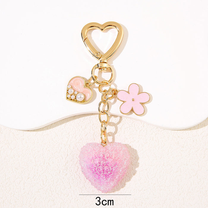 Wholesale Love Flower Colorful Pendant Keychain Sweet Temperament Peach Heart Keychain Girl Backpack Charm