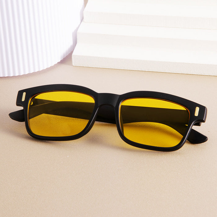 Wholesale Small square box rice nail style personalized sunglasses, UV resistant sunshade glasses, internet famous night vision yellow glasses