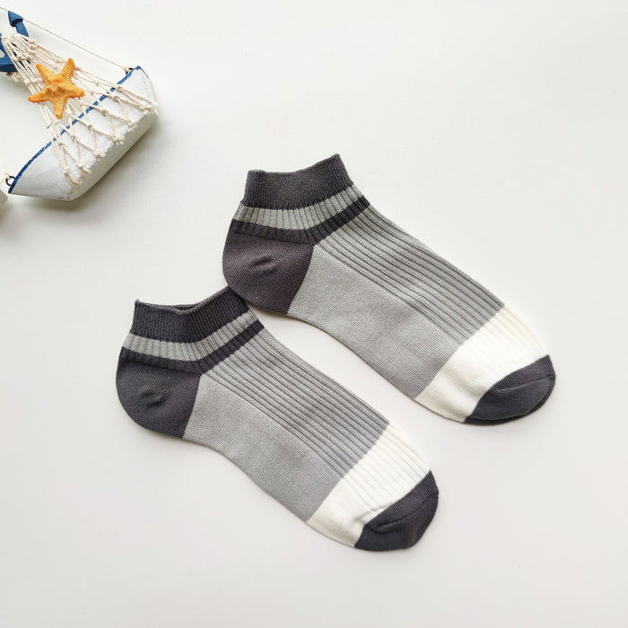 Wholesale Color blocked striped socks, pure cotton low cut boat socks, sports socks
