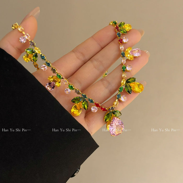 Wholesale Women's Flower Leaf Water Drop choker necklace Earrings suit