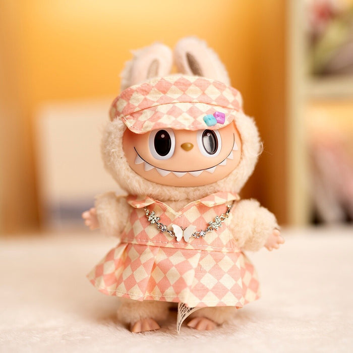 Wholesale Pendant Doll Clothes Checkboard Tennis Clothes suit Suspenders Skirt