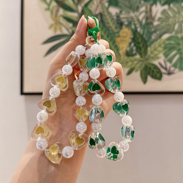 Wholesale Handmade bead bracelet keychain pendant acrylic heart car keychain pendant accessories