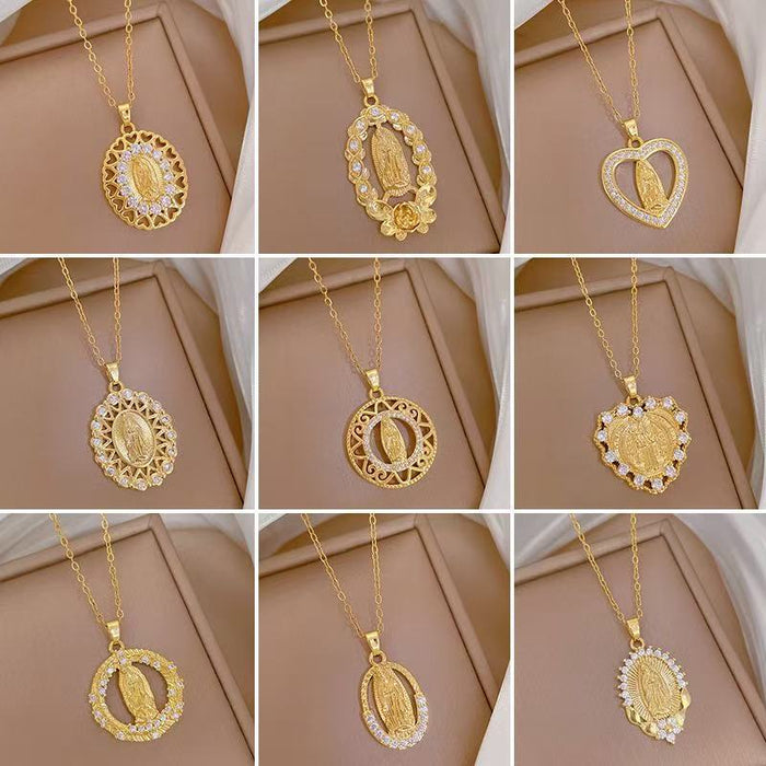 Wholesale A delicate and elegant bronze micro-set Madonna necklace with a vintage,  artistic style.
