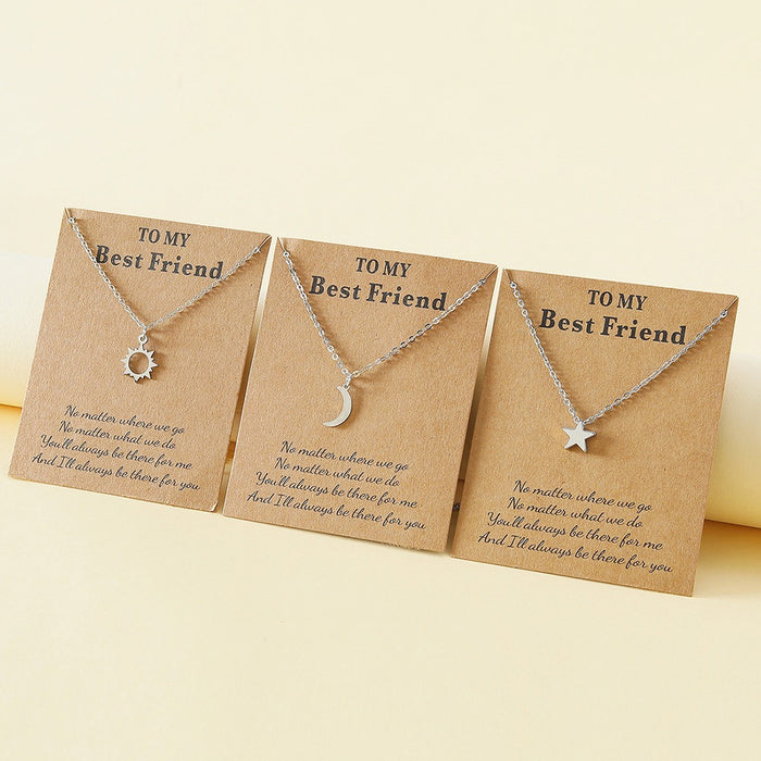 Wholesale Best Friend Sun Moon Star Pendant Necklace Set Stainless Steel Plated Jewelry Accessory