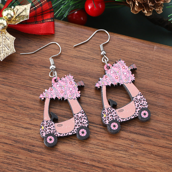 Wholesale Christmas Hollow Pink Christmas Tree Pendant Earrings