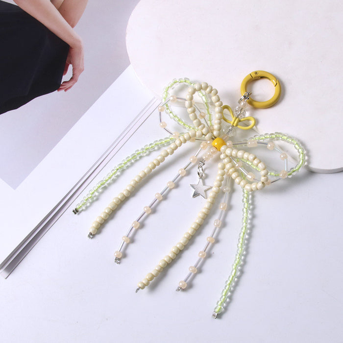 Wholesale Luminous Bead Alloy Bow Beaded Keychain Mobile Phone Chain