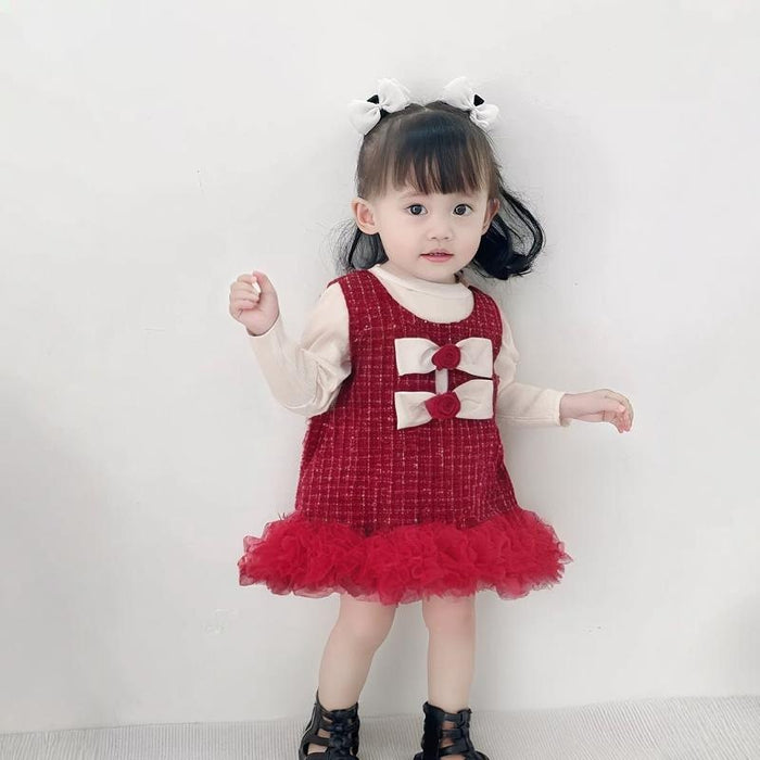 Wholesale Autumn and Winter Overalls Skirt Plus Fleece Bottoming Shirt Children's Suit JDC-CTS-MianY004