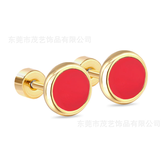 Wholesale Fashionable and minimalist car cup round shell screw plug earrings, fashionable and versatile stainless steel ear accessories