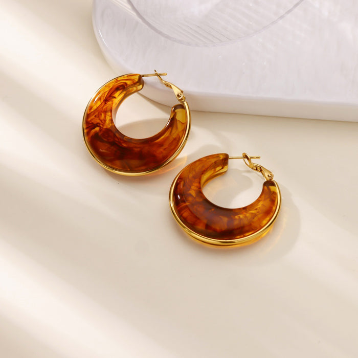 Wholesale Gradient Color RetroC-shaped Resin Earrings Stainless Steel