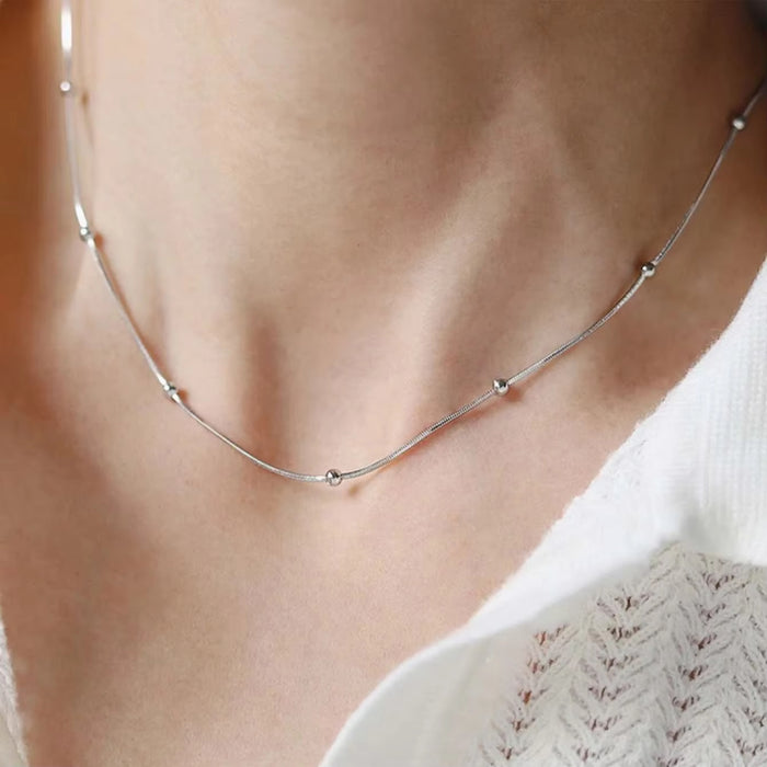 Wholesale Stainless Steel 18K Gold Beaded Round Snake Chain  Necklace