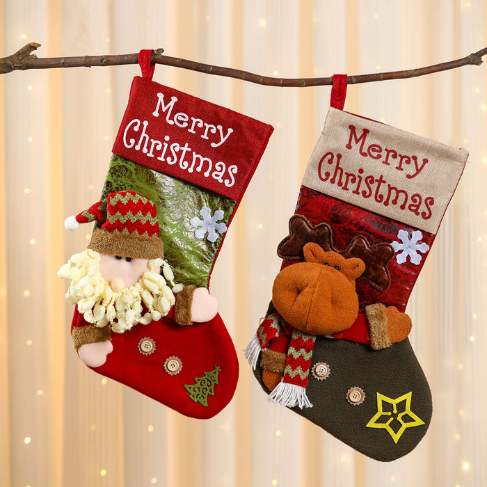 Wholesale linen button oversized Christmas stocking Christmas decorations  socks gift bag