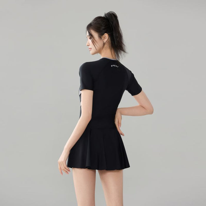 Wholesale Swimsuit one-piece skirt style covers the belly to make you look slimmer, color blocked hot spring swimsuit