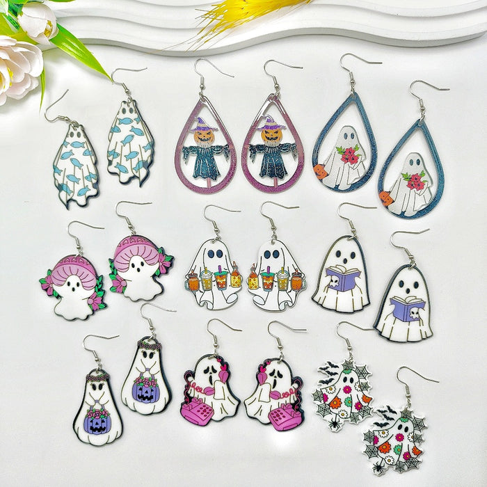 Wholesale Halloween Ghost Style Printed Acrylic Earrings JDC-ES-QiYu004