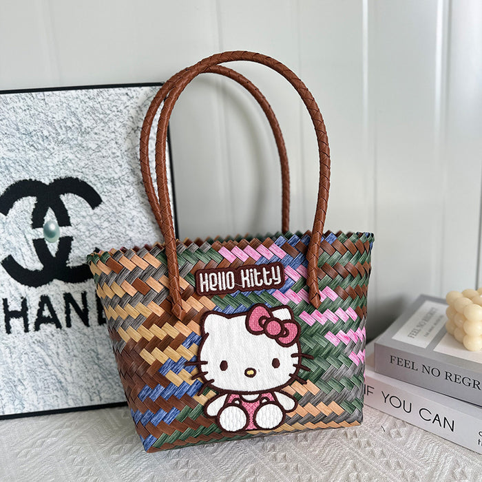 Wholesale Colorful Plastic Woven Bag Women' s Handbag Cat Multi-Colorful Woven Tote Bag Commuter Women' s Handbag