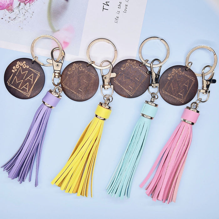 Wholesale Wooden MOM Mother's Day Tassel Creative Keychain JDC-KC-RongR021