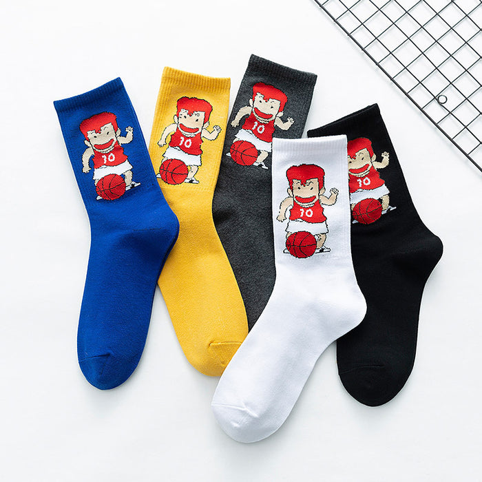 Wholesale Socks men's and women's long socks cartoon street versatile sweat absorbing cute student socks men's and women's mid tube socks