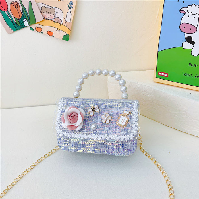 Wholesale Children's Bag Chain Bag Pearl Accessories Hand Bag  Children's Cute Little Flower Shoulder Bag Girl