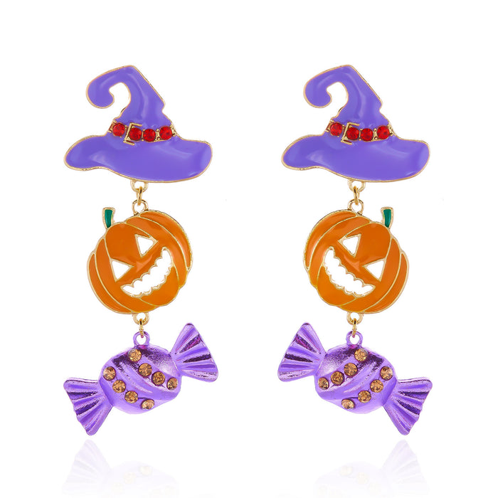 Wholesale Pumpkin Witch Hat Candy Bat Mixed Earrings Fashion Accessory Gift
