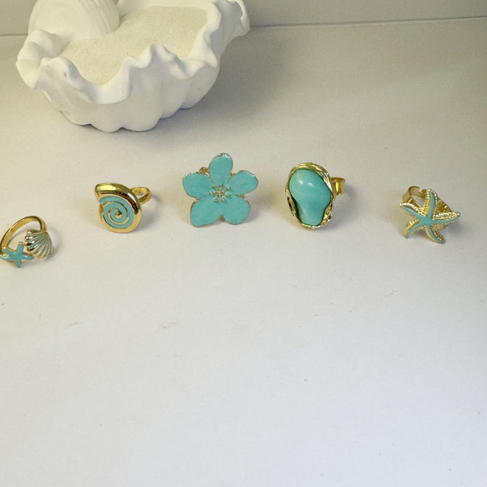 Wholesale Ocean Bohemian Ring Set with Pearl and Starfish Design Dripping Oil Finish Fashion Accessory MOQ≥5
