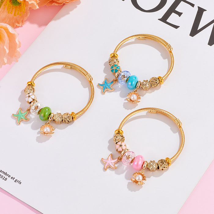 Wholesale Electroplated Stainless Steel Ocean Starfish Shell Bracelet Fashion Accessory Gift MOQ≥2 MOQ