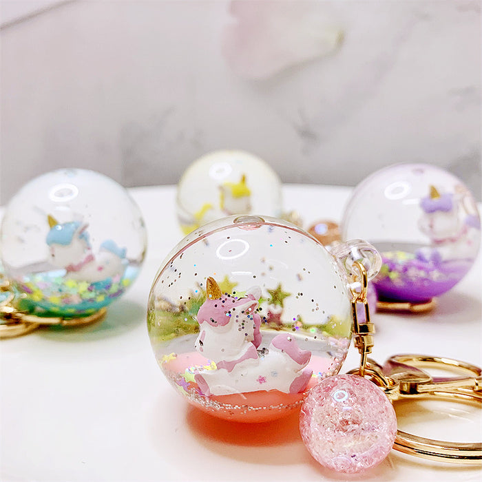Wholesale Creative liquid oil key chain quicksand key chain crystal ball unicorn floating car cute bag small pendant