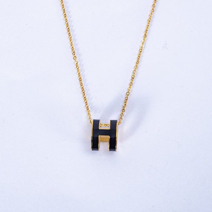 Wholesale 2pcs Titanium Steel H Letter Pendant Necklace JDC-NE-XinLong010