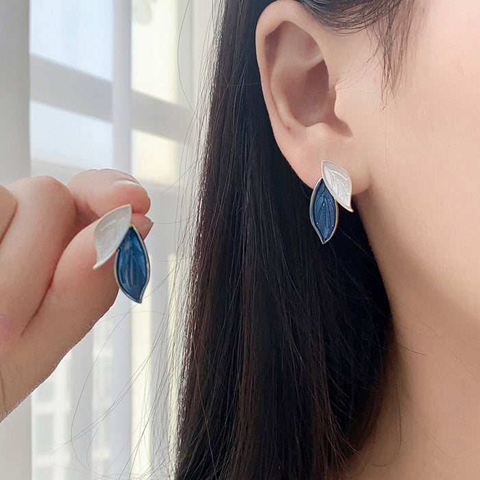 Wholesale S925 Silver Needle Simple Leaf Earrings Women's