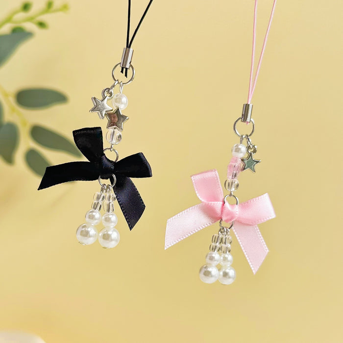 Wholesale Jewelry Sweet Girl's Heart Pearl Bow Pendant Mobile Phone Hanging Rope Chain
