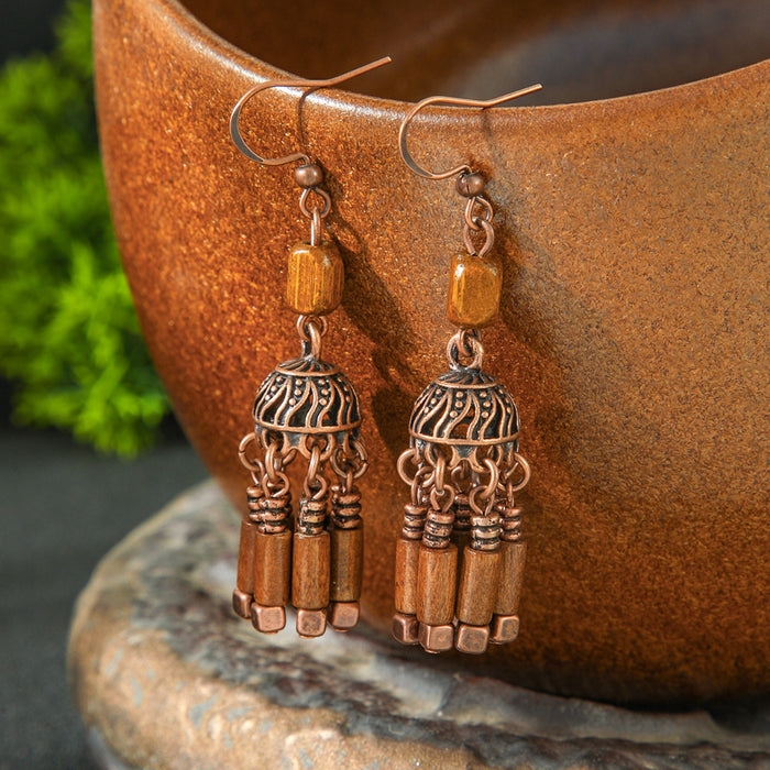 Wholesale Ethnic Style Earrings Long Tassel Handmade Bead,  Retro Copper Tone Fashion MOQ≥2