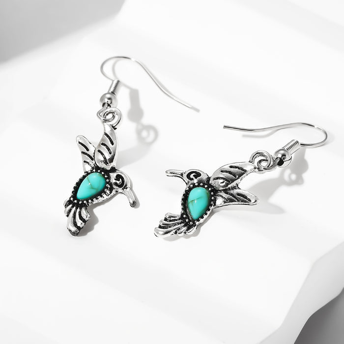 Wholesale New animal earrings, retro and personalized hummingbird earrings, turquoise earrings