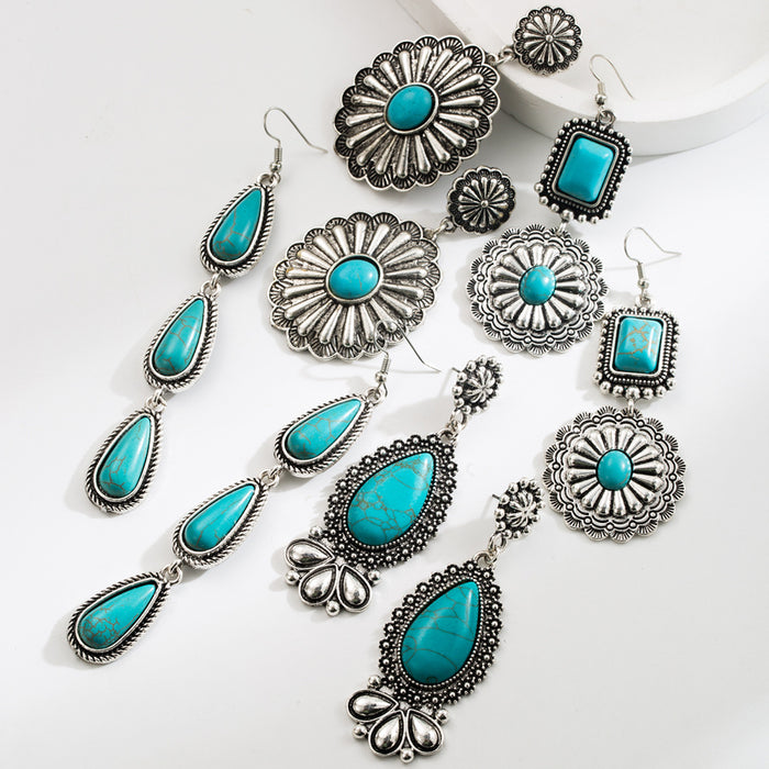 Wholesale Exaggerated teardrop earrings inlaid with turquoise