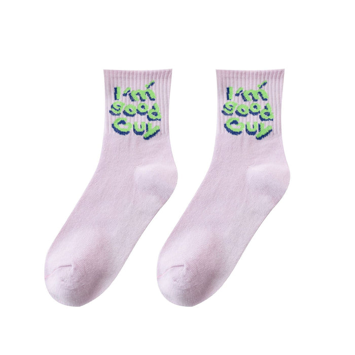 Wholesale of 10pcs Solid Color Knitted Smiling Face Mid Length Socks JDC-SK-Miqi007