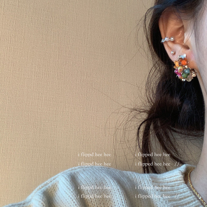 Wholesale flowers natural stone  925 silver ins rainbow small stone earrings