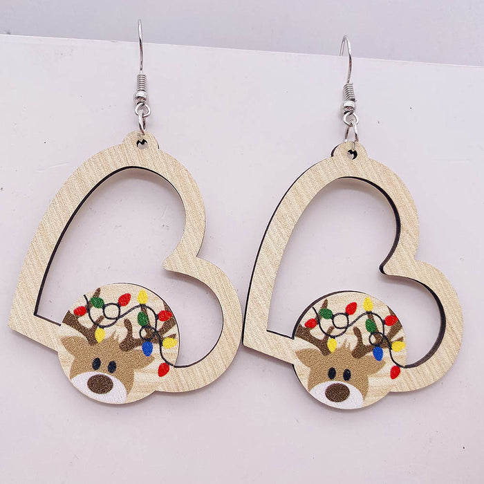 Wholesale 60pcs Christmas wooden earrings  elk dwarf heart-shaped wooden pendant earrings jewelry