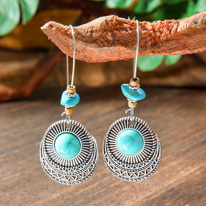 Wholesale 2pcs geometric metal turquoise bohemian earrings