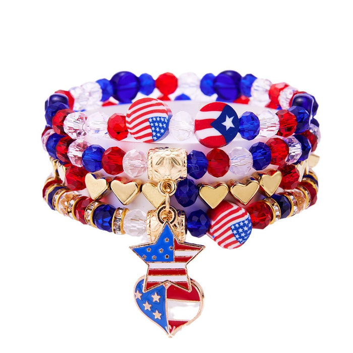 Wholesale Soft ceramic bracelet set, personalized alloy drip oil national flag pendant bracelet