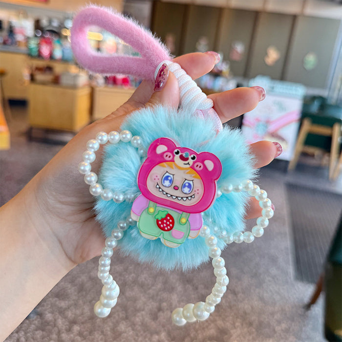Wholesale Soft Cute Plush Pearl Bow Sweetheart Keychain Pendant Girl' s Heart Cute Sweet Bag Hanging Lanyard