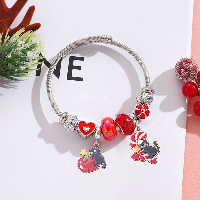 Wholesale Stainless Steel Cute Black Cat Pendant Bracelet MOQ≥2